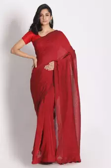 Red Khadi Cotton Handloom Saree