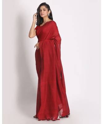 Red Khadi Cotton Handloom Saree 2