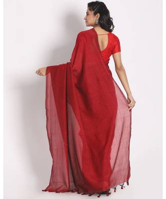 Red Khadi Cotton Handloom Saree 3
