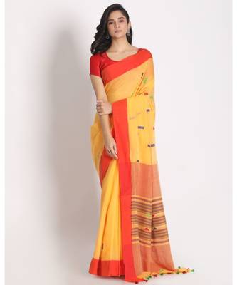 Dark Yellow Cotton Handloom saree 1