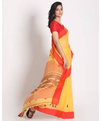 Dark Yellow Cotton Handloom saree 2