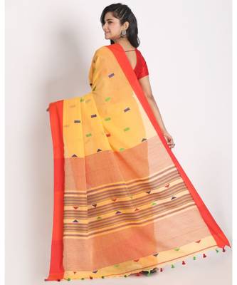 Dark Yellow Cotton Handloom saree 3