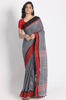 Grey Cotton Handloom Saree