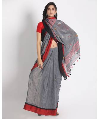 Grey Cotton Handloom Saree 2
