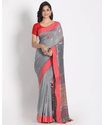 Silver Grey Cotton Handloom Saree 1