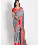 Silver Grey Cotton Handloom Saree