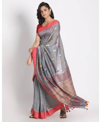 Silver Grey Cotton Handloom Saree 2