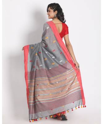 Silver Grey Cotton Handloom Saree 3