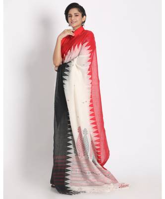 Temple Design Khadi Cotton Handloom Saree Geometric Hand weaving Pallu 2