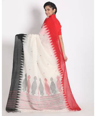 Temple Design Khadi Cotton Handloom Saree Geometric Hand weaving Pallu 3