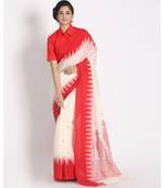 Temple Design Khadi Cotton Handloom Saree Geometric Hand weaving Pallu