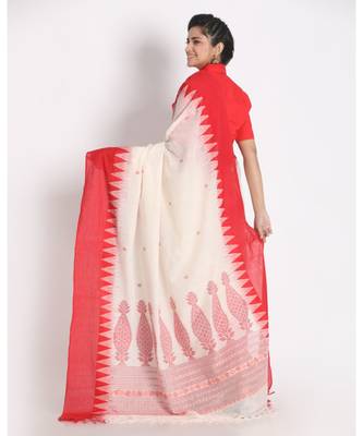 Temple Design Khadi Cotton Handloom Saree Geometric Hand weaving Pallu 2