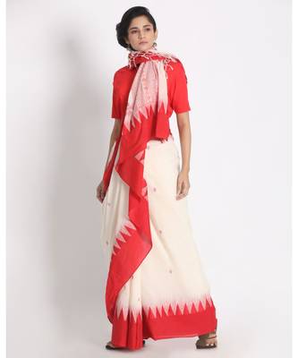 Temple Design Khadi Cotton Handloom Saree Geometric Hand weaving Pallu 3