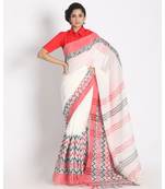 Red Border White Begampuri Organic Khadi Cotton Saree