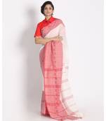 Red Border White Begampuri Organic Khadi Cotton Saree