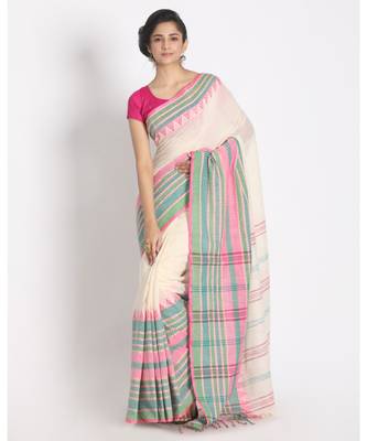 teal Border Soft Sage Begampuri Organic Khadi Cotton Saree 1