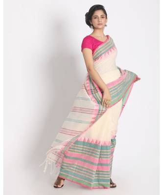 teal Border Soft Sage Begampuri Organic Khadi Cotton Saree 2