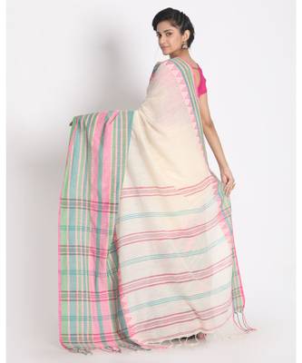 teal Border Soft Sage Begampuri Organic Khadi Cotton Saree 3