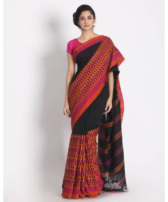 Black Begampuri Organic Khadi Cotton Saree 1