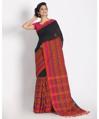 Black Begampuri Organic Khadi Cotton Saree 2