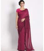 Pink  Khadi Cotton Handloom Saree With pompom Pallu