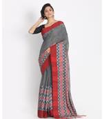 Red Border Grey Begampuri Organic Khadi Cotton Saree
