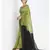 Light Lime  Khadi Handloom Saree With Black Pompom Pallu