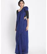 Blue Khadi Handloom Saree With Pompom Pallu