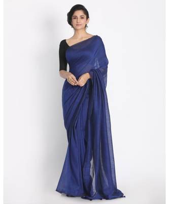 Blue Khadi Handloom Saree With Pompom Pallu 2