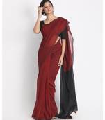 Rust Brick Khadi  Cotton Handloom Saree Pompom Black Pallu