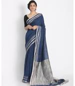 Silver Jori Border Blue Linen Saree Silver Jori Pallu