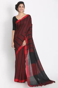 All Over Jekhard Work Black Red Check Cotton Saree