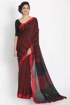 All Over Jekhard Work Black Red Check Cotton Saree