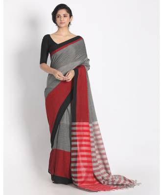 Black Border Multicolour Khadi Cotton Saree With Check Pallu 1