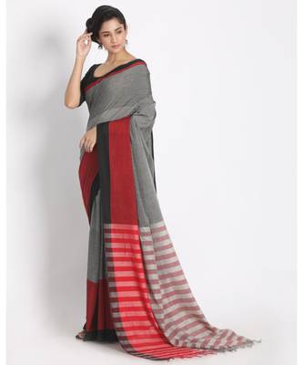 Black Border Multicolour Khadi Cotton Saree With Check Pallu 2