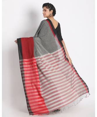 Black Border Multicolour Khadi Cotton Saree With Check Pallu 3
