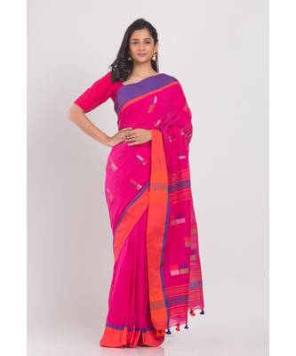 Rani Cotton Handloom Saree With Weaving Motif 1