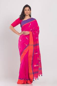 Rani Cotton Handloom Saree With Weaving Motif