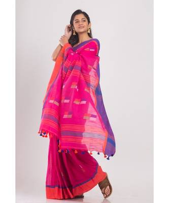 Rani Cotton Handloom Saree With Weaving Motif 2