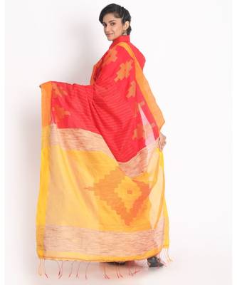 All Over Kantha Work Tamato Red Handloom Blended Cotton Saree 3
