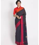 All Over Ketha Work Navy Blue Handloom Saree