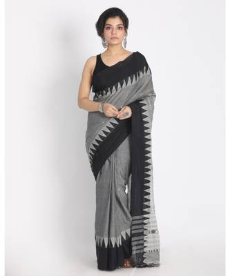 Temple Design Cotton Handloom Saree Geometric Handmade Pallu 1