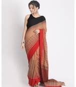 Ganga Jamuna Taitai Border Peach Handloom Cotton saree Jekhard Work Pallu