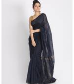 Navy Blue Sequence Handloom Blended Cotton Saree