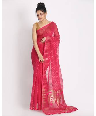 Pink Jecquard Jamdani Saree 1