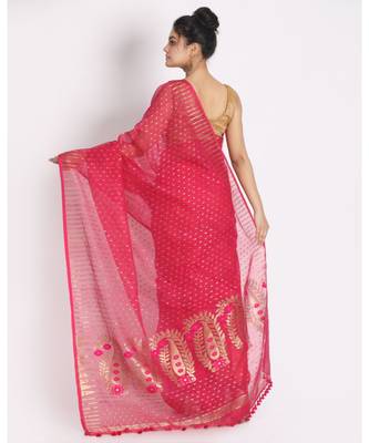 Pink Jecquard Jamdani Saree 3