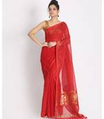 Red Jecquard Jamdani Saree Without Blouse