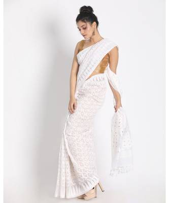 White Self Jecquard Jamdani Saree 2