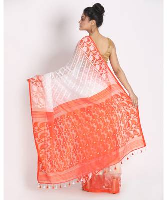 White Jecquard Dhakai nJamdani Saree 3