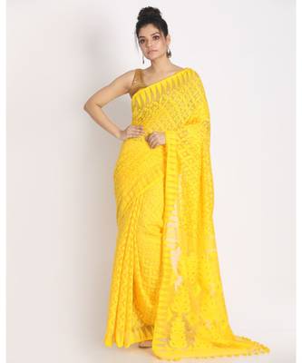 Yellow Jecquard Jamdani Saree 1